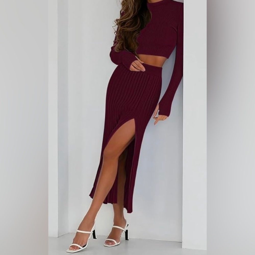 Burgundy sweater dress set